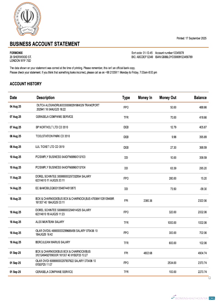 Download Iran Bank Sepah bank enterprise account statement Word and PDF template Photoshop template